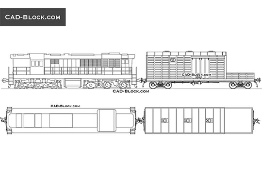 Locomotive and Rail Wagon - free CAD file