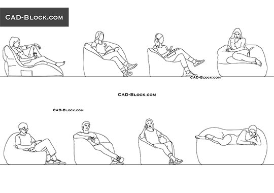 DWG Drawing of People Sitting on Beanbag Chairs