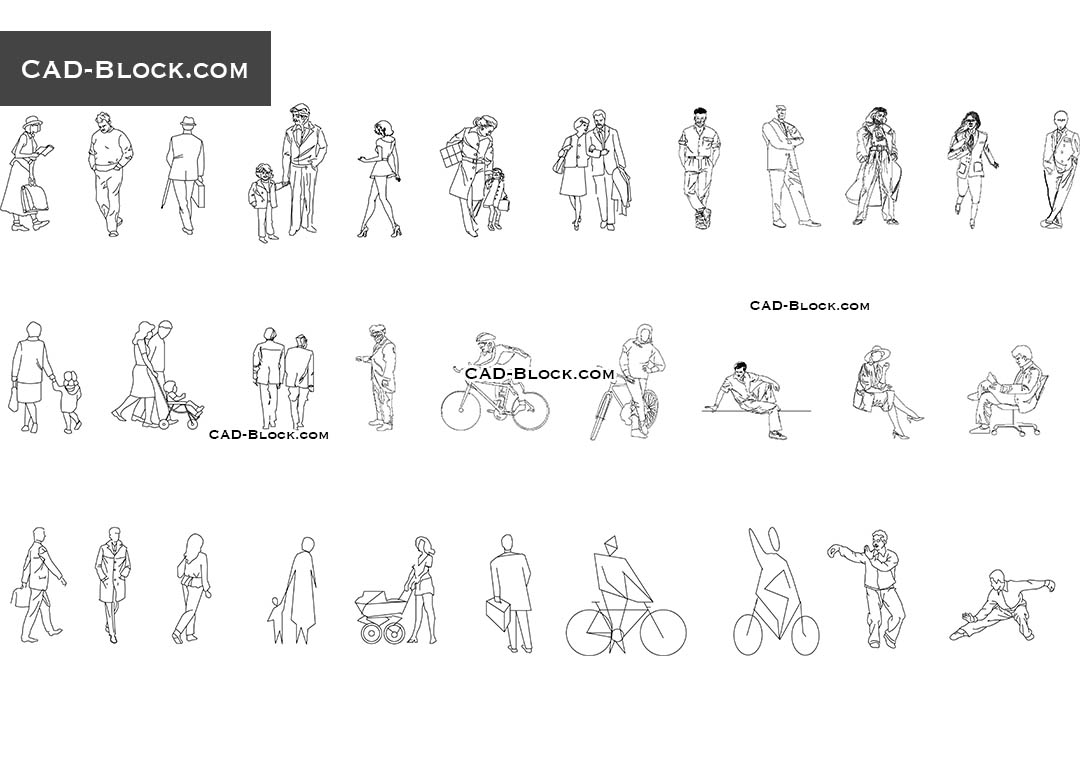 sitting elevation block side cad person Side, front, view back Blocks CAD download. People free