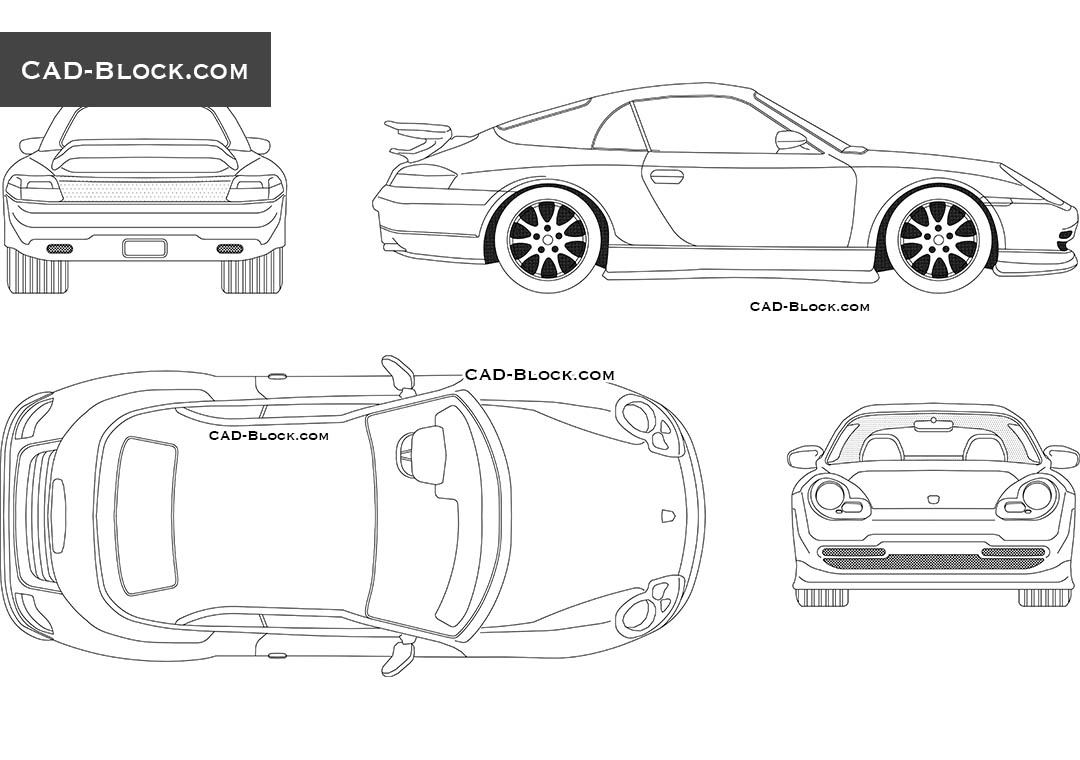 Porsche Boxster 2000, Roadster in plan, front, back, side view