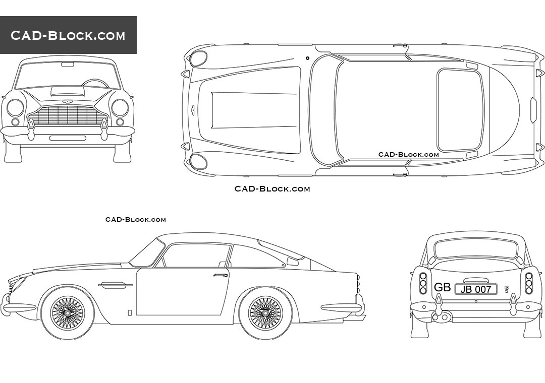 Drawings of Aston Martin DB 5, CAD Blocks, AutoCAD