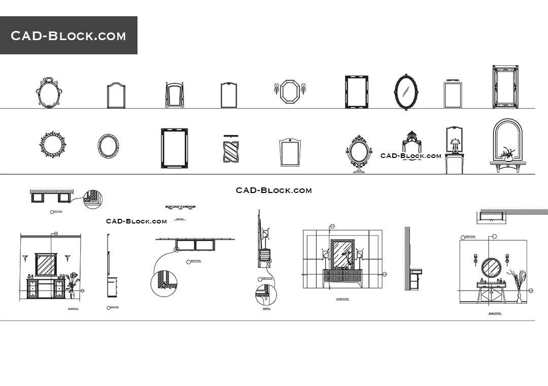 Mirrors - CAD Blocks, AutoCAD file