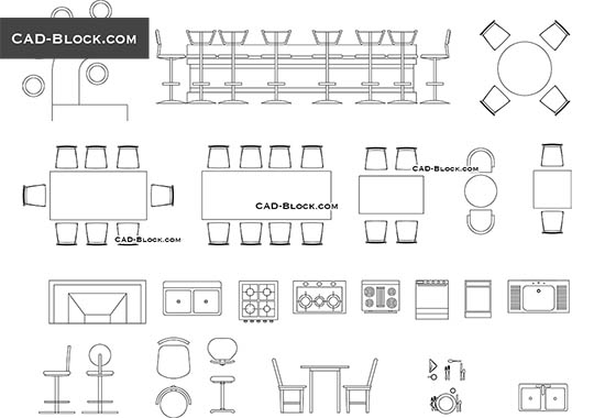 Restaurant, Bar furniture CAD drawings, AutoCAD file, free blocks