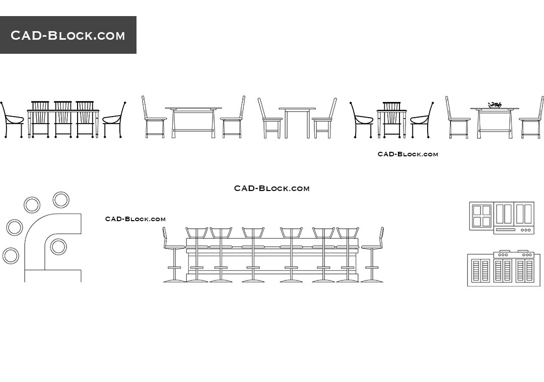 Dining tables elevation CAD Blocks free