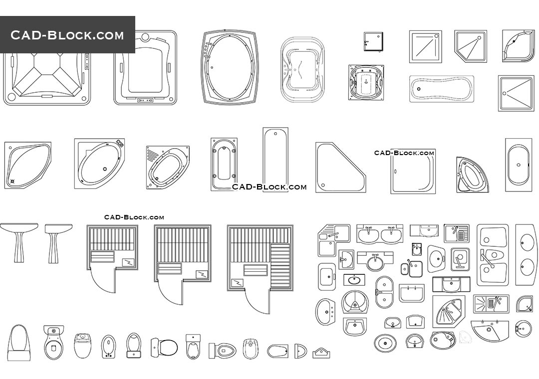 Bathroom fittings CAD Blocks free download, drawings