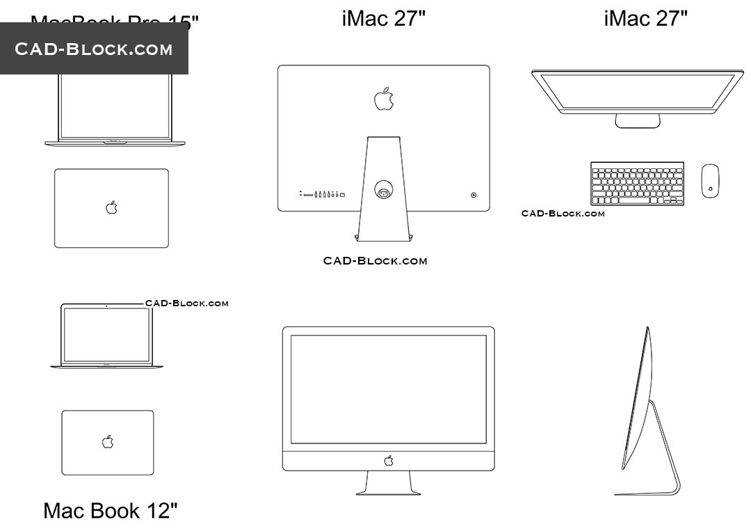 Logo Apple, MacBook, iMac, a Mouse, Keyboards, Monitors, laptops