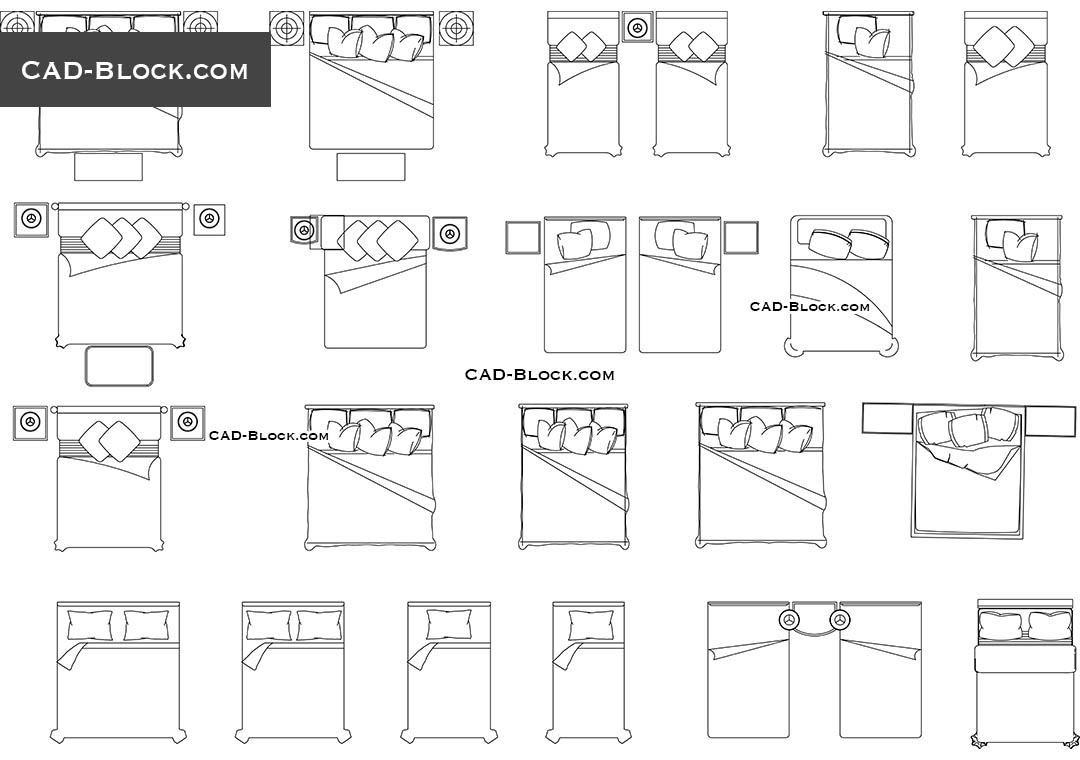 Beds In Plan Cad Blocks Free Download Furniture Nightstands Bedroom