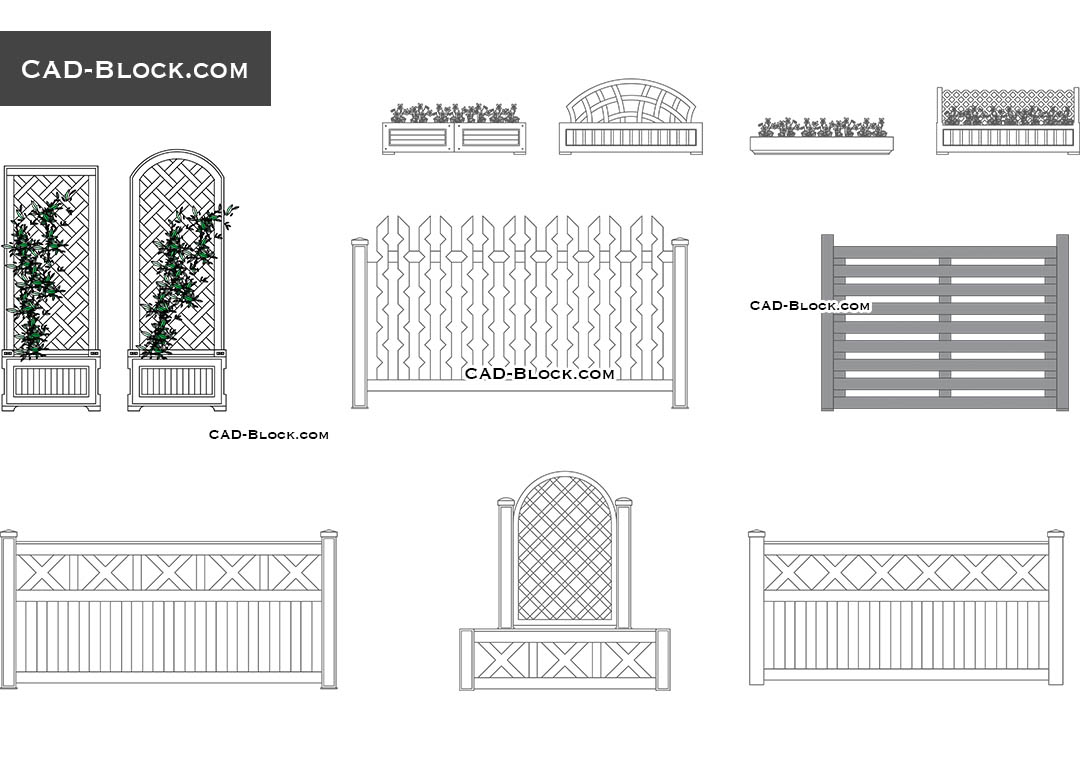 Flower beds and fences - CAD Blocks, AutoCAD file