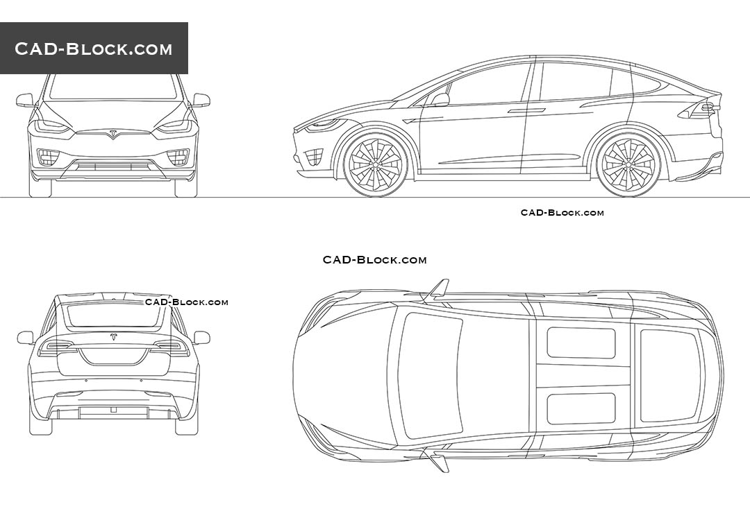 Tesla Model X CAD blocks, Car AutoCAD drawings