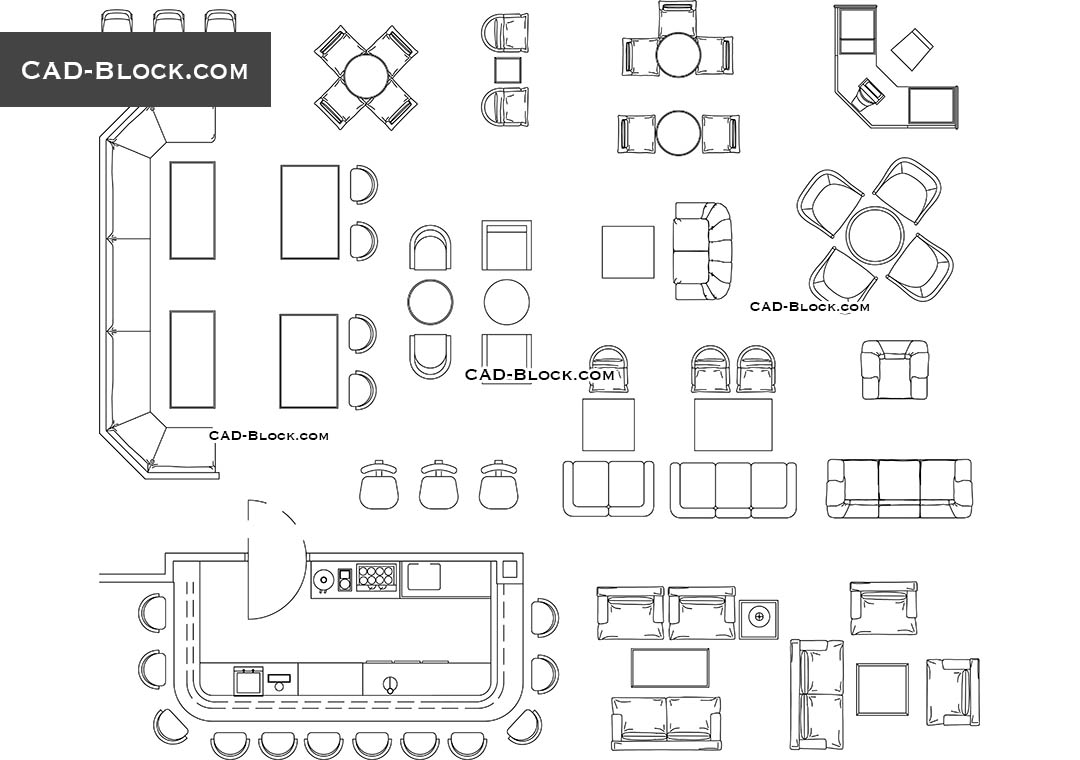 Restaurant, Bar furniture CAD drawings, AutoCAD file, free blocks