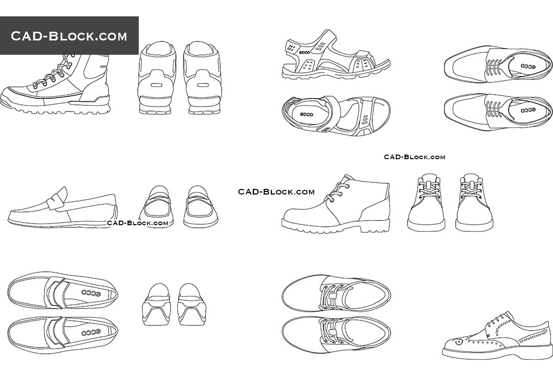 Men's Shoes cad block 2D, AutoCAD file download. Plans, Elevation view