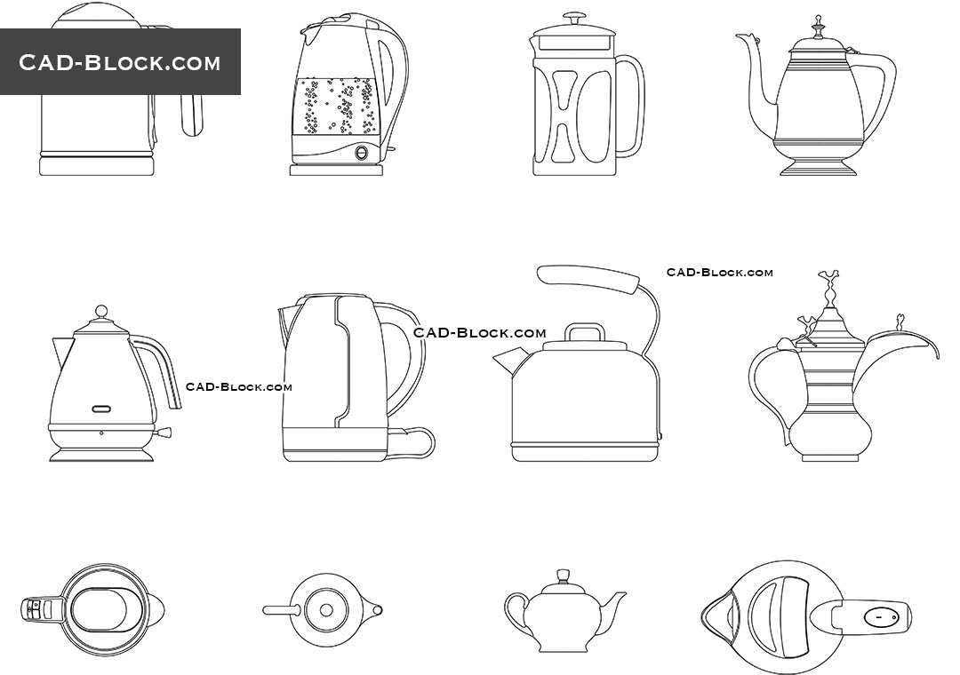 Kitchen Cad Block Top View Dandk Organizer   1507876711 Teapot Kettle 