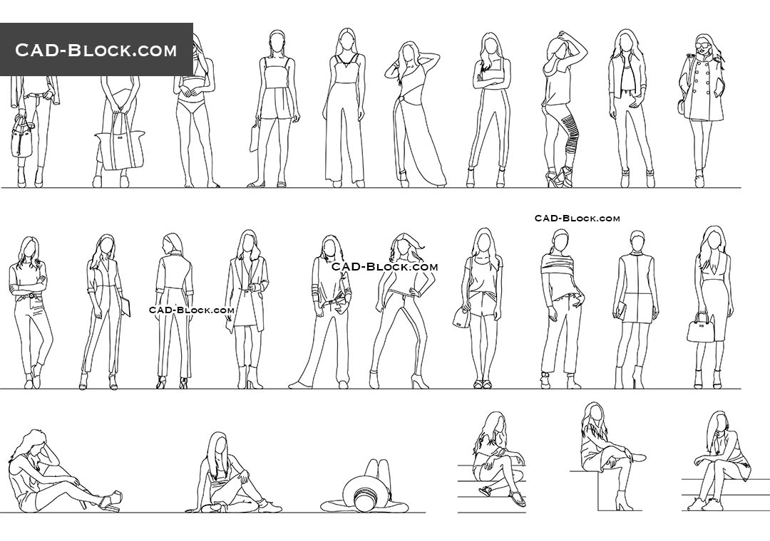 Women 2D AutoCAD library, AutoCAD download, DWG file