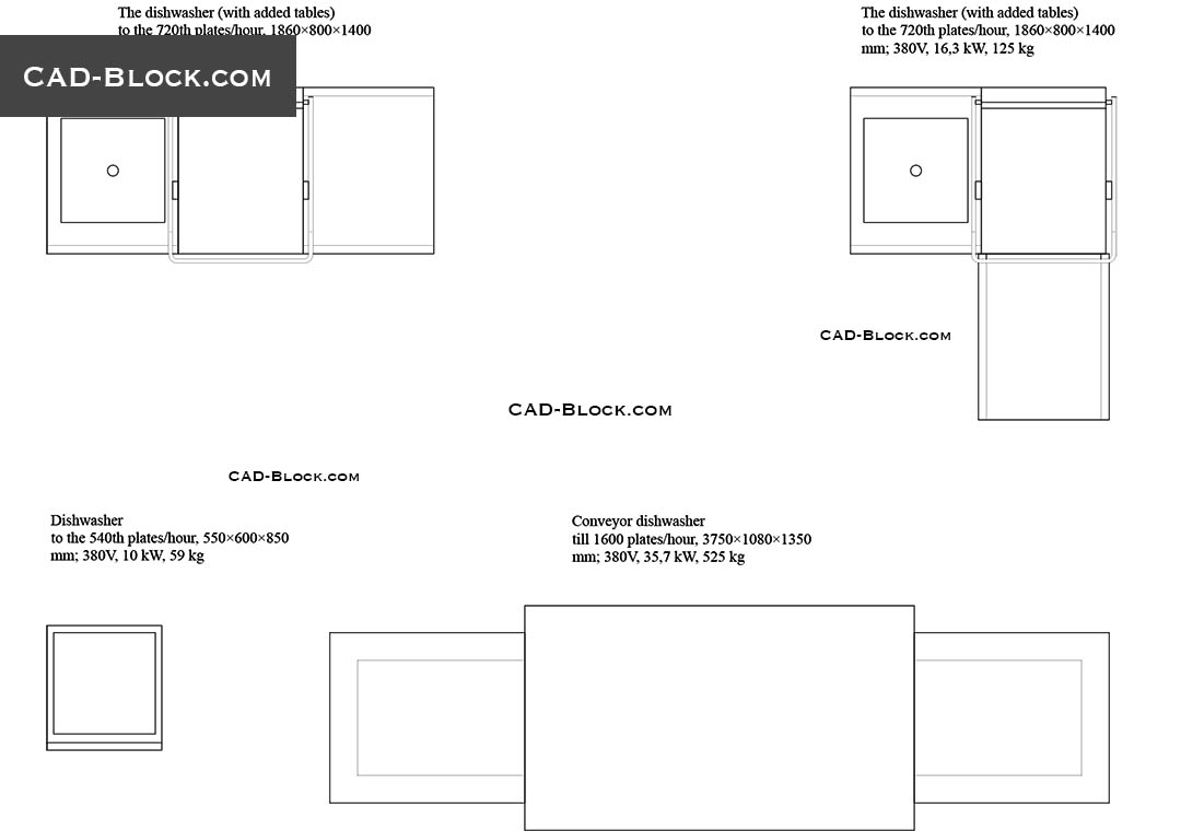 Commercial Dishwashers - CAD Blocks, AutoCAD file