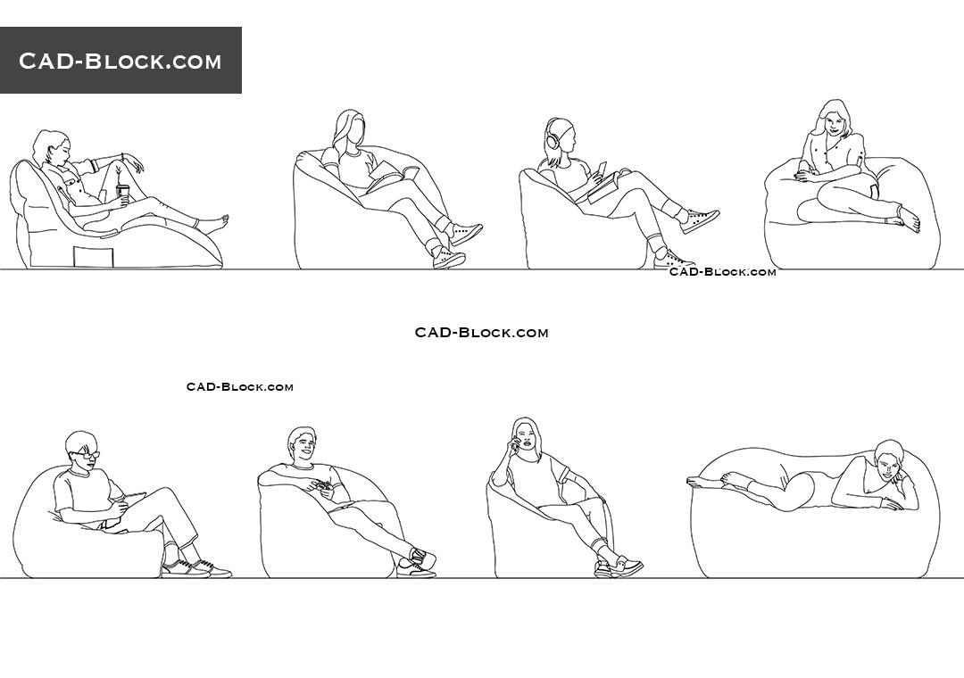 People Sitting on Beanbag Chairs - CAD Blocks, AutoCAD file