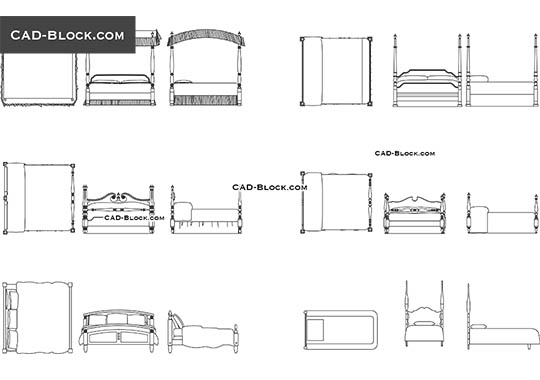 Bed With Pillars - download free CAD Block