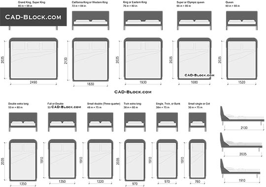 Mattress and Beds Sizes - download free CAD Block