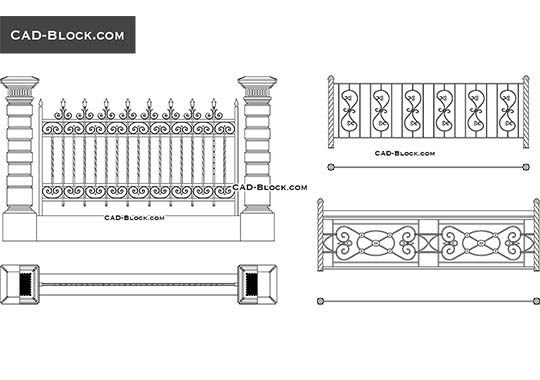 Wrought Iron Fence, Elevation, Plan - download vector illustration