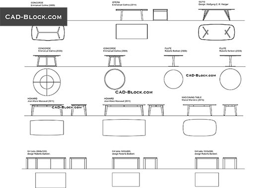 Dining Room Sets Autocad Drawings, Round Coffee Table Elevation Cad Block