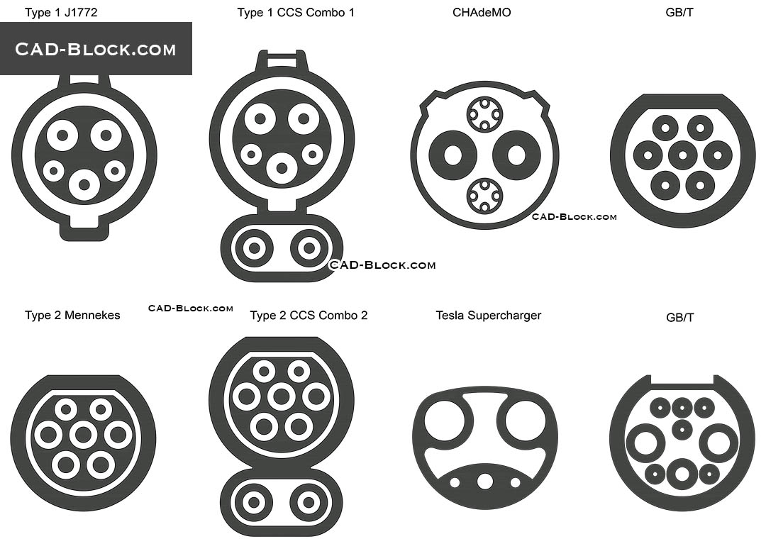 Electric Vehicle Connector in AutoCAD, download DWG file