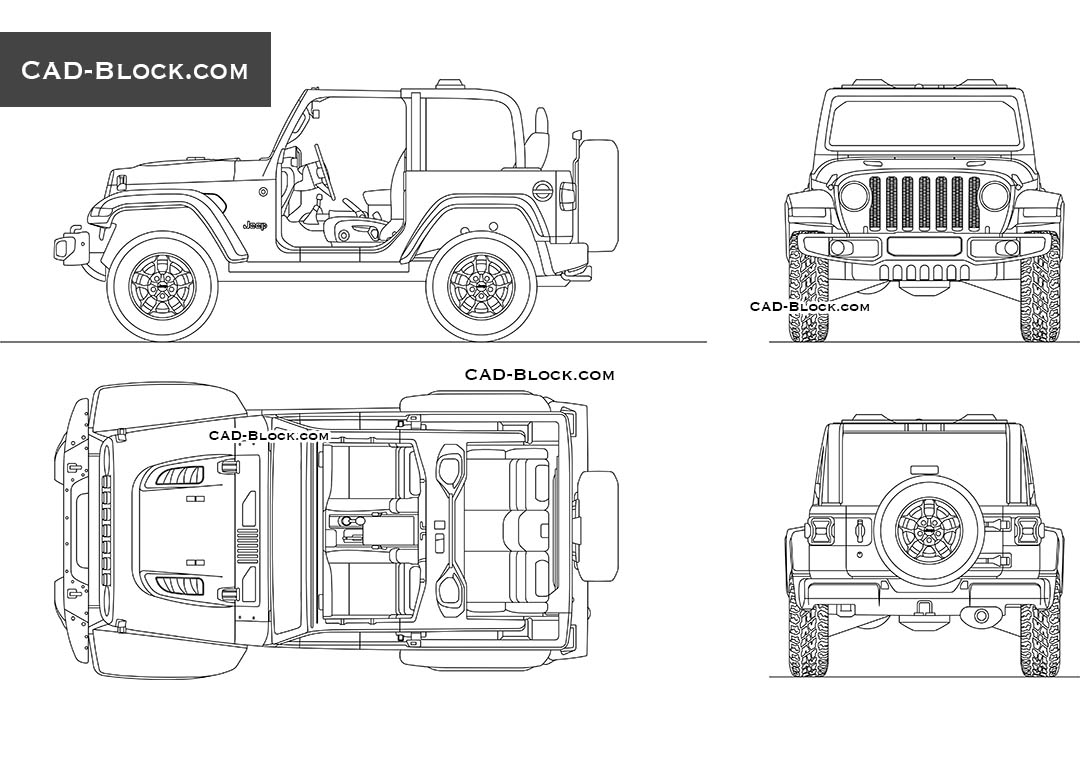 Jeep Wrangler Rubicon Car AutoCAD Drawing