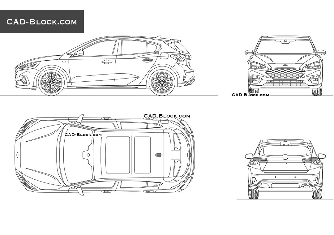 Ford Focus St-line AutoCAD blocks, 2D car model