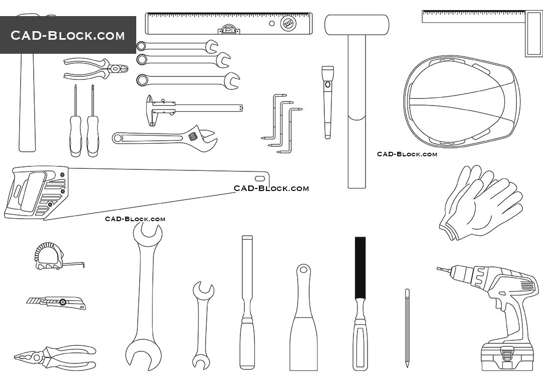 Construction Tools CAD drawings, AutoCAD Blocks Library