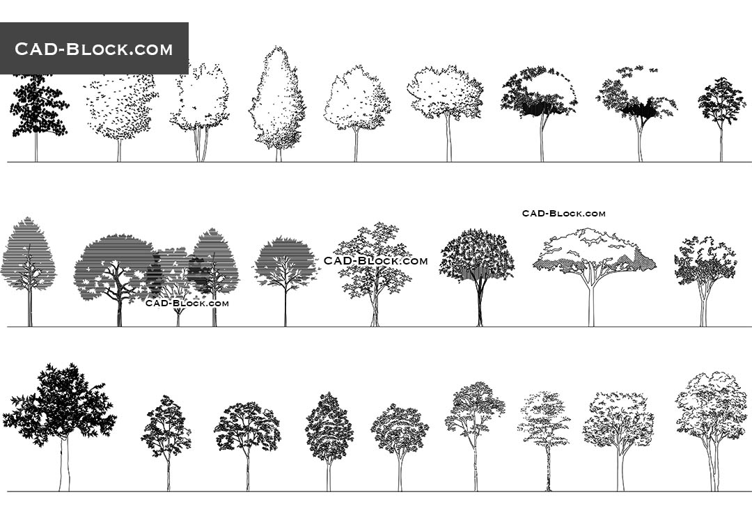 Trees in elevation CAD blocks, download free 2D AutoCAD models