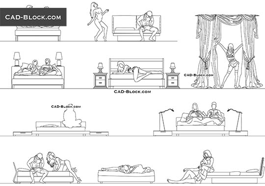 People in Bedroom - download vector illustration