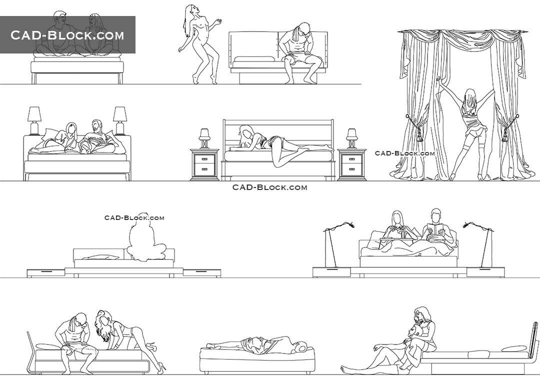 People in Bedroom - CAD Blocks, AutoCAD file