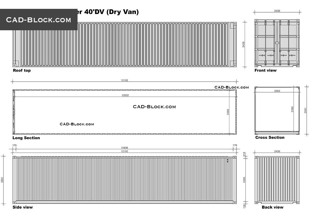 40 Dry Van Container Dimensions DWG Free AutoCAD Blocks 46 OFF