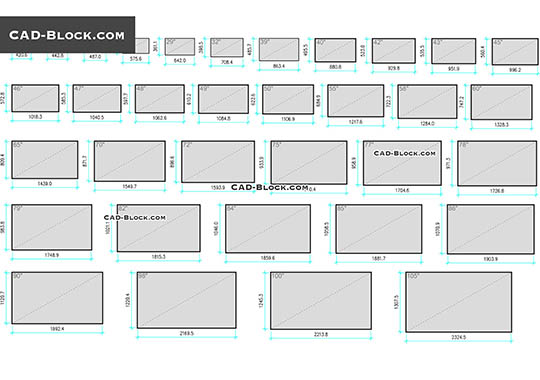 TV Screen Size - download free CAD Block