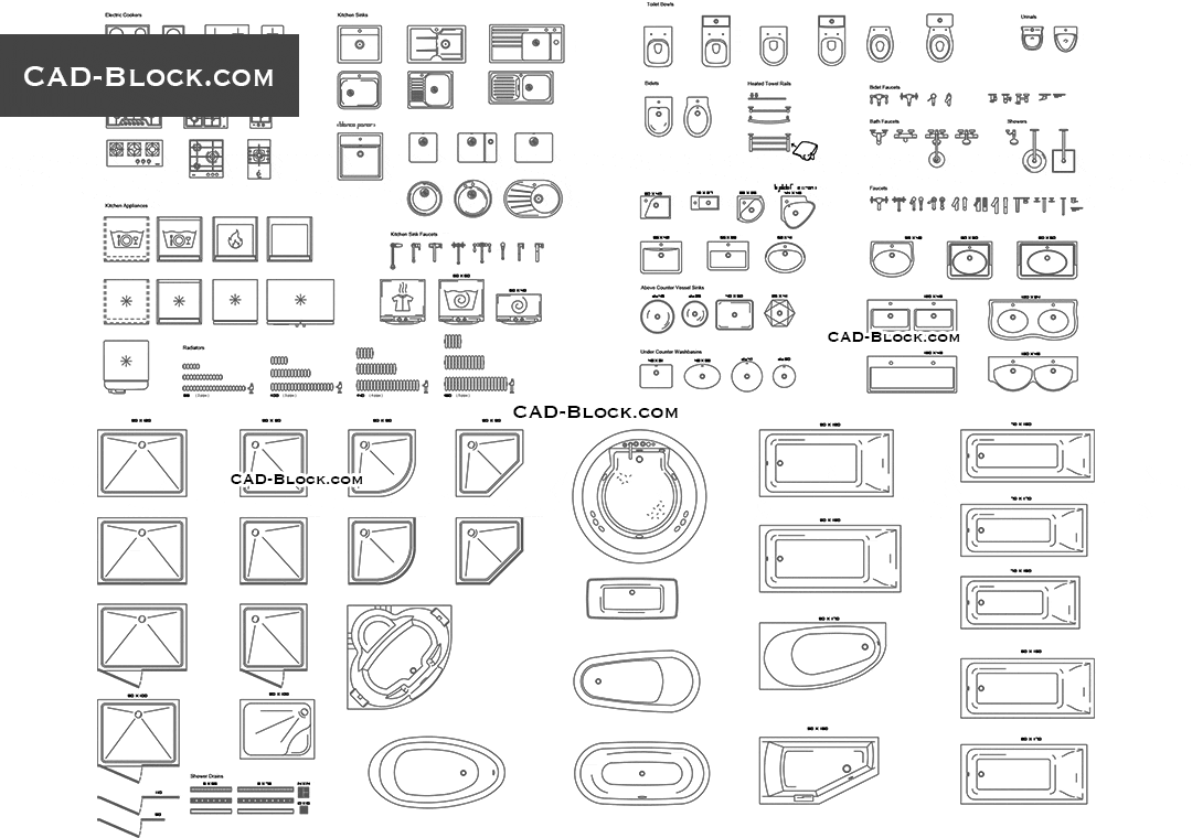 Kitchen & Bathroom Details for Plans - CAD Blocks, AutoCAD file