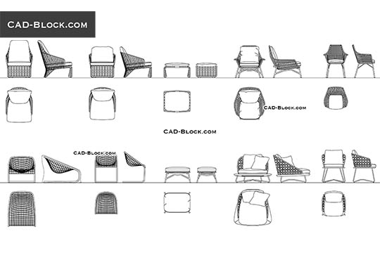 Outdoor Chairs & Ottomans buy AutoCAD Blocks