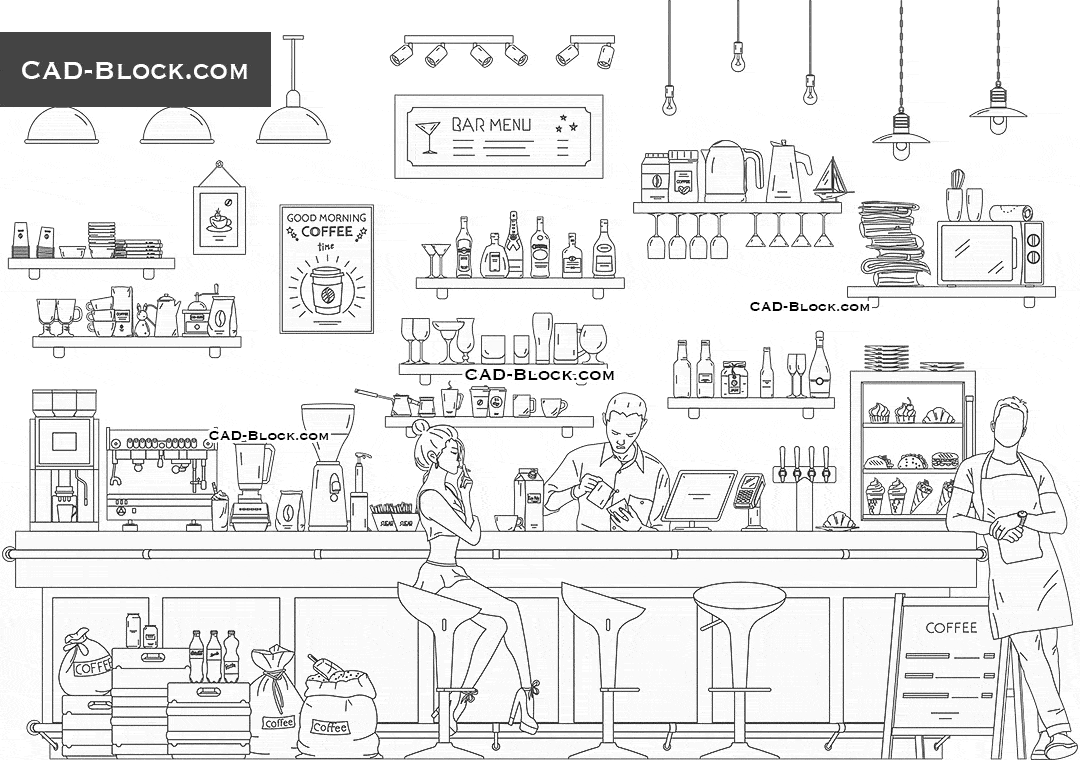 Coffee Bar  DWG Premium CAD  blocks  in AutoCAD