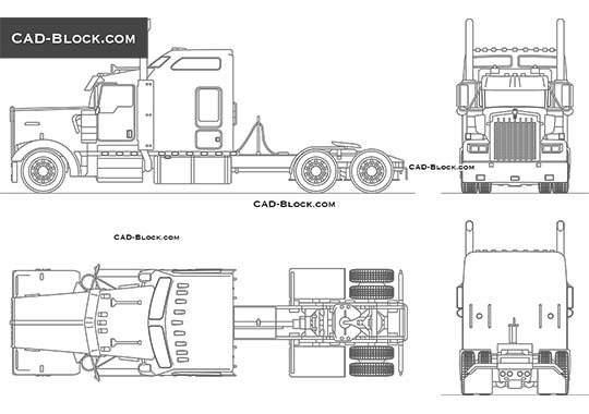 Kenworth W900L Aerodyne (2010) - download free CAD Block