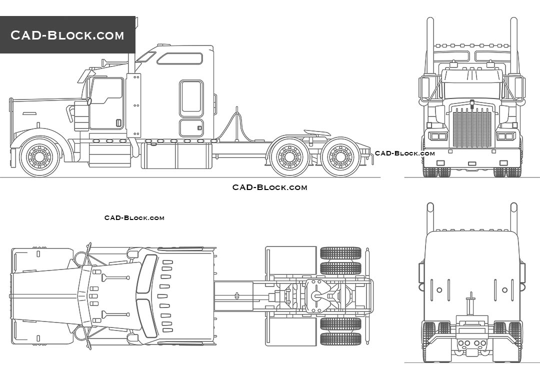 Kenworth W900L Aerodyne (2010) - CAD Blocks, AutoCAD file