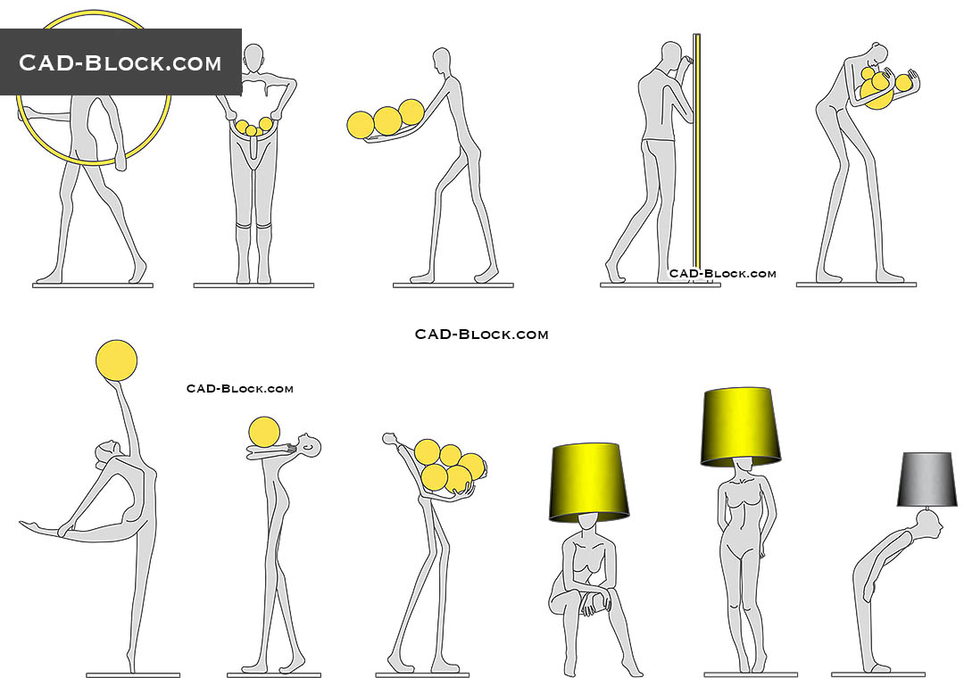 Floor Lamps Mannequins - CAD Blocks, AutoCAD file