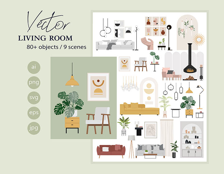 Living Room Vector Drawings