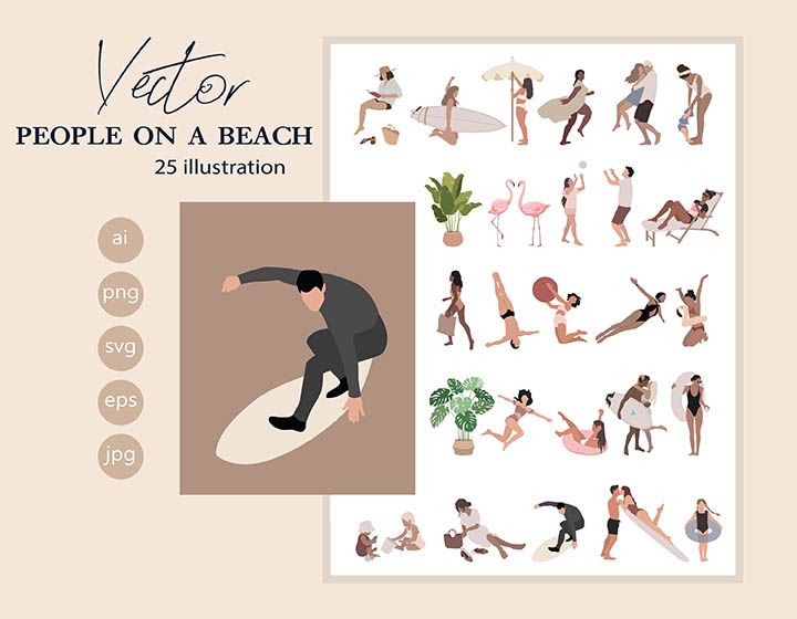 People on the Beach - Download Vector Drawing