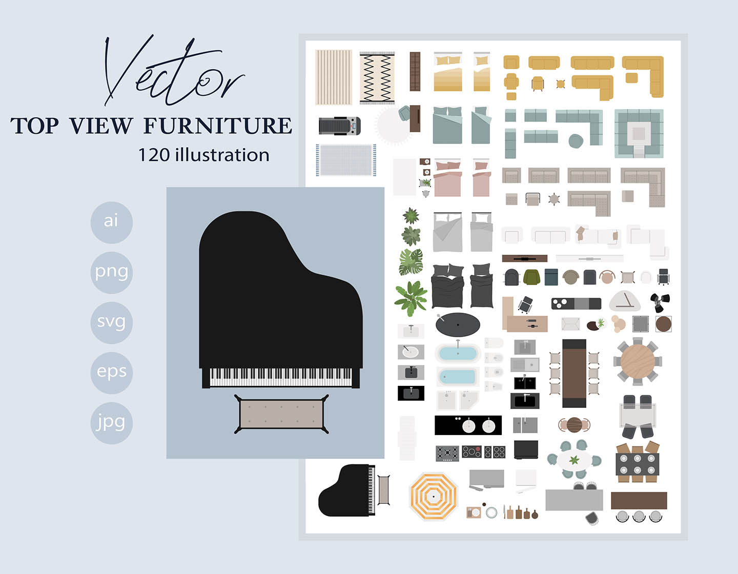 Top View Furniture - Vector Illustration