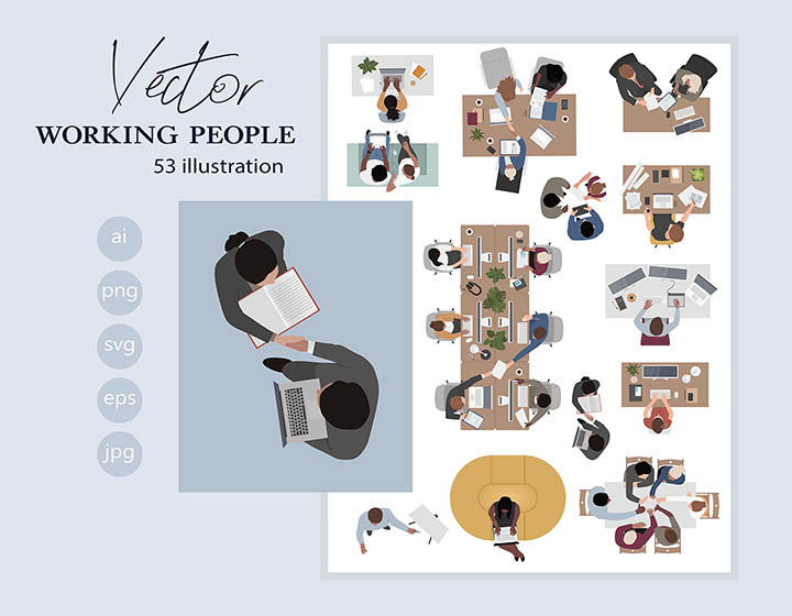 Top View People Office - Download Vector Drawing
