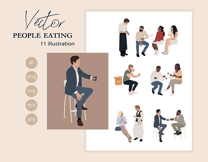 People Eating Vector Drawings