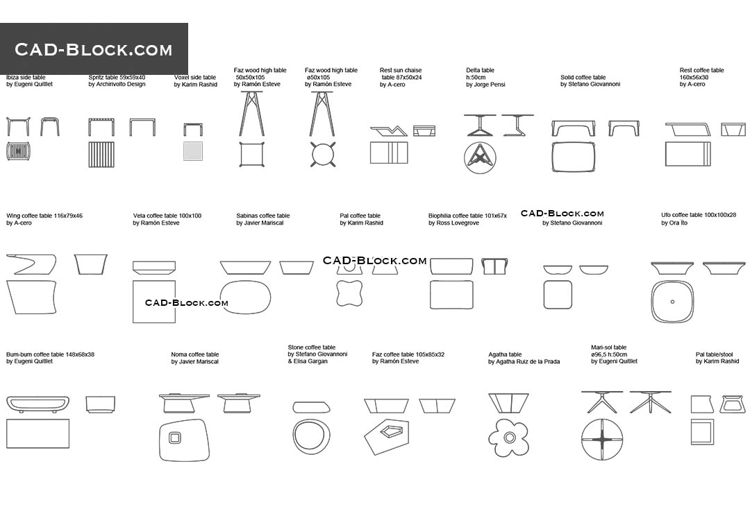 Designer Lounge Tables - CAD Blocks, AutoCAD file