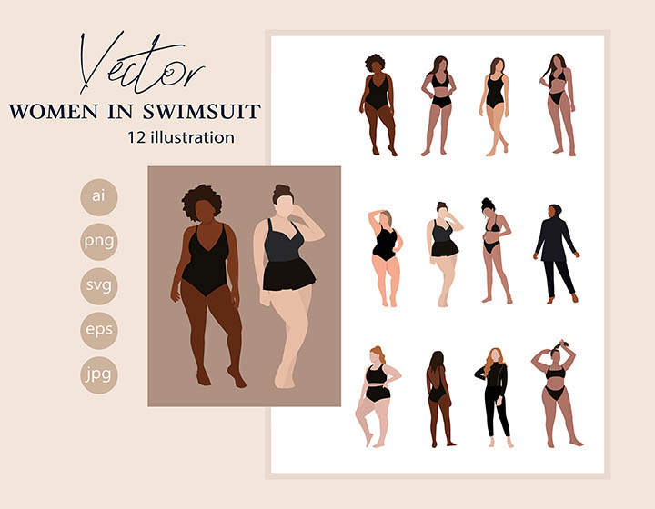 Women in Swimsuit Vector Drawings