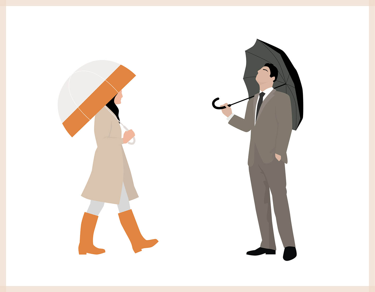People with Umbrellas - Vector Illustration - 2