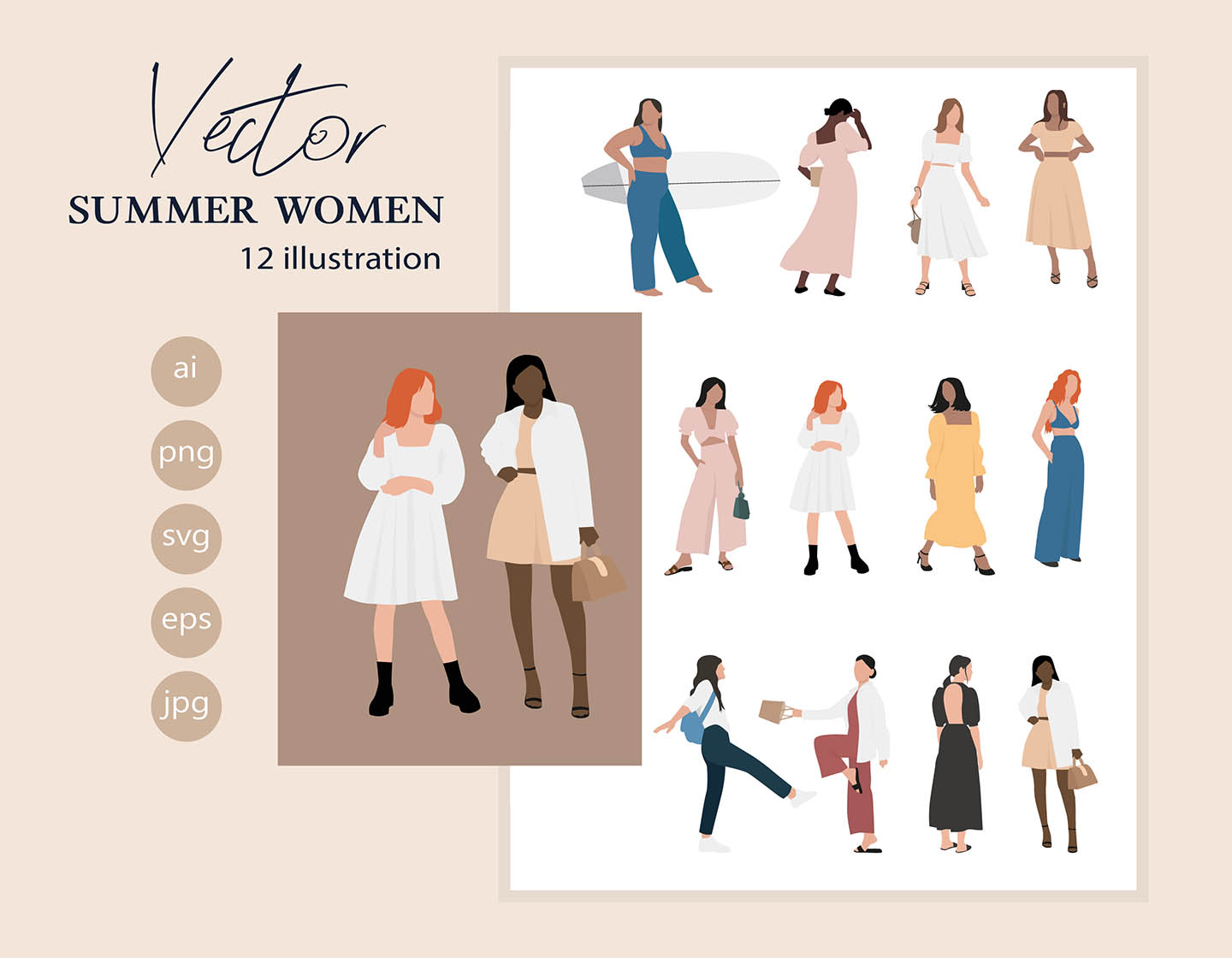 Summer Women Flat Vector Png Svg Ai Eps Jpg